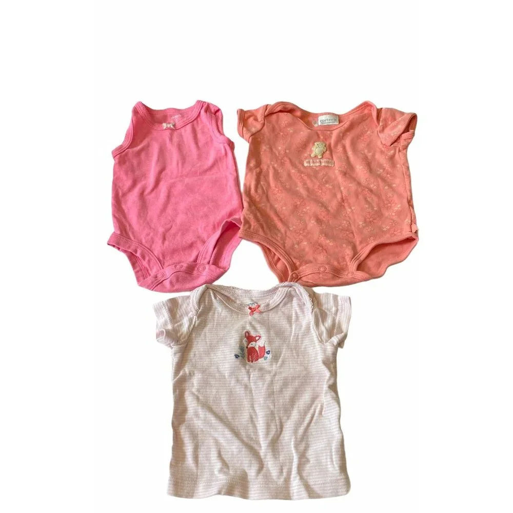 Baby Girl 3pc Bodysuit Bundle Size 3M Carters Pink Floral & Striped‎ Patterns